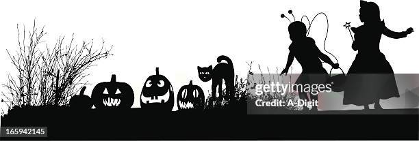 carved pumpkins vector silhouette - two cats stock illustrations