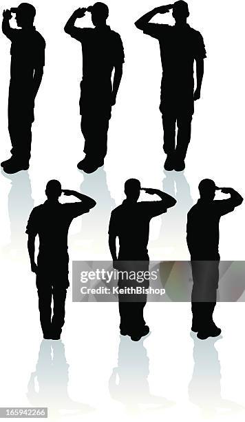 illustrazioni stock, clip art, cartoni animati e icone di tendenza di saluto militare delle forze armate soldato o associazione scout - saluto militare