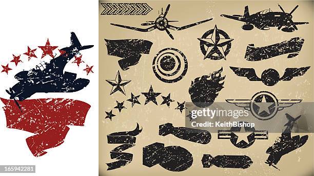 us airplanes, air force - grunge fighters, banners. stars - air force stock illustrations