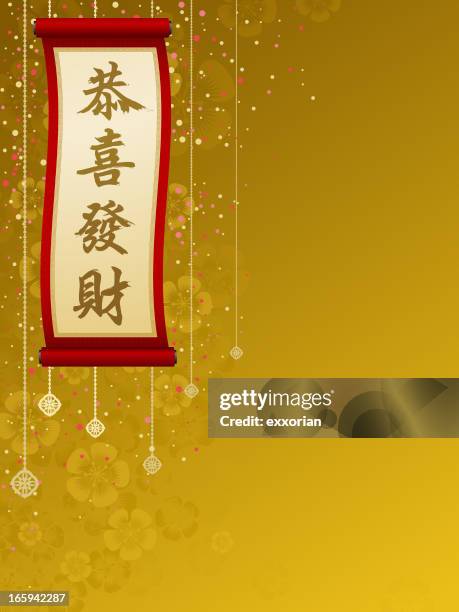 kung hei fat choi scroll - chinese scroll stock illustrations