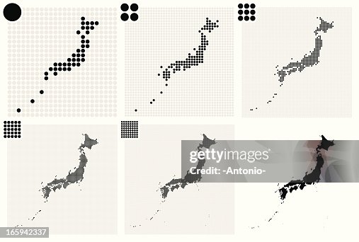 Inverted Japan Map Six Different Resolutions Of Japan As A Dotted Map High-Res Vector ...