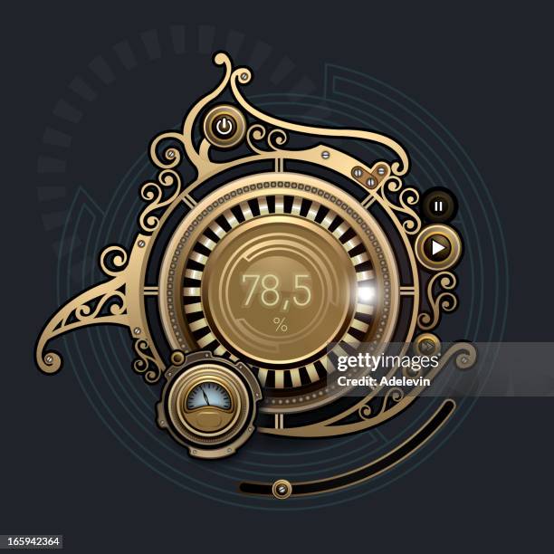 stockillustraties, clipart, cartoons en iconen met steampunk interface player - steampunk