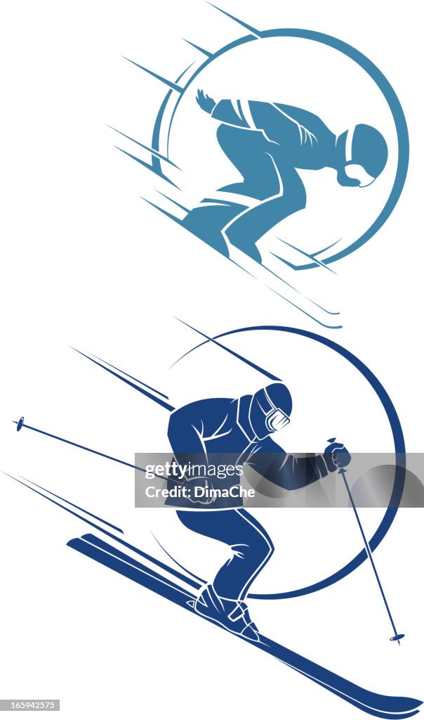 Stylized skiers