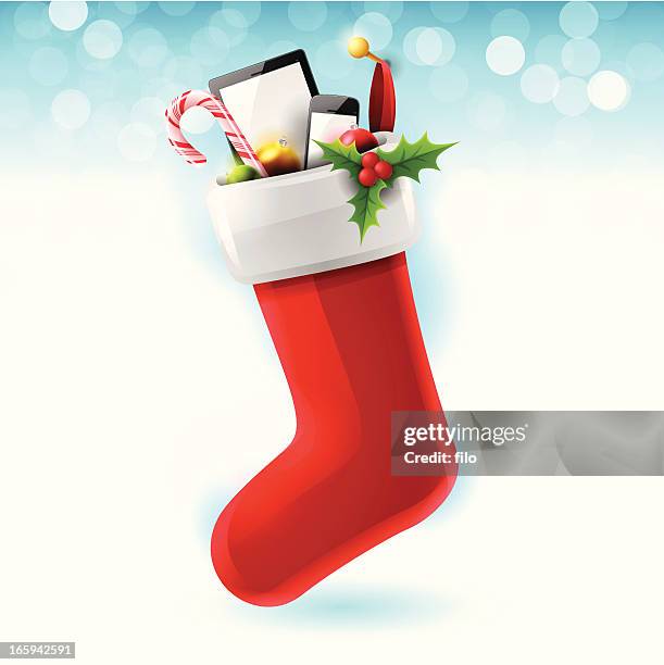stockillustraties, clipart, cartoons en iconen met technology stocking stuffer - kerstkous