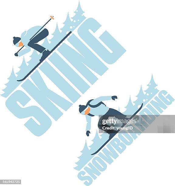 stockillustraties, clipart, cartoons en iconen met skiing & snowboarding - ski