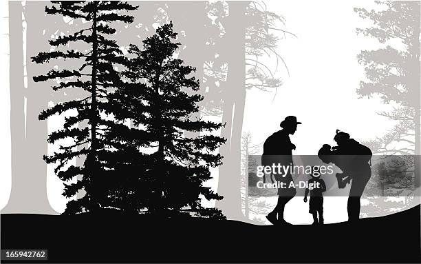family hiking vector silhouette - family hiking stock illustrations