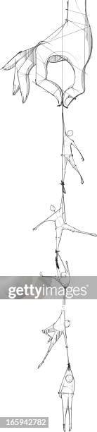 people hanging from hand - stretching at work stock illustrations