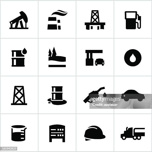 black petroleum industry icons - oil drum stock illustrations