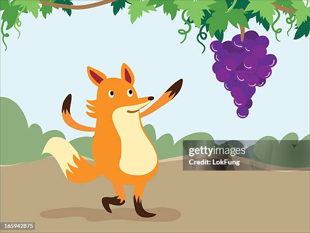 stockillustraties, clipart, cartoons en iconen met fox wants grapes cartoon illustration - vos