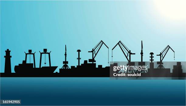 shipping port silhouette - container yard stock illustrations