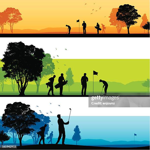 golfplatz silhouetten - golf stock-grafiken, -clipart, -cartoons und -symbole