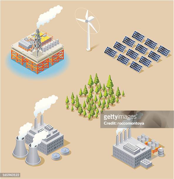 isometric, energy set - power plant stock illustrations