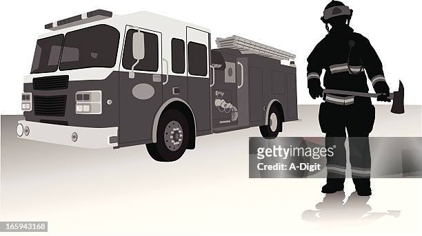 fireman'n axe vector silhouette - focus on shadow stock illustrations