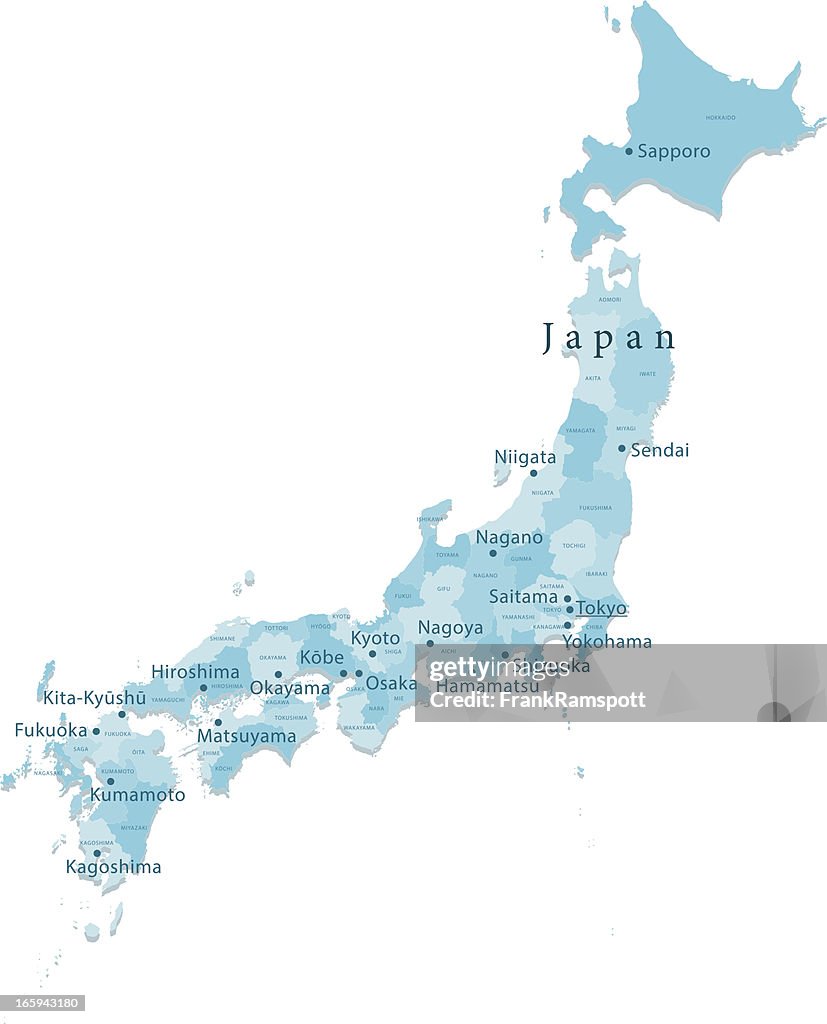 Japón Vector de mapa de las regiones aisladas