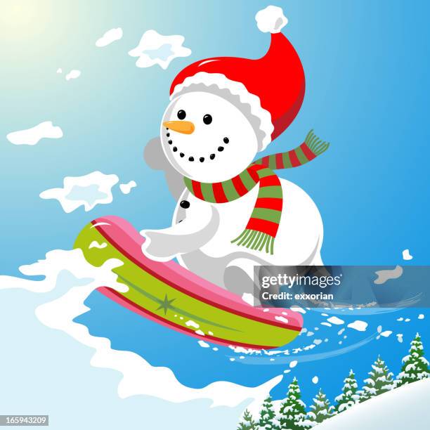 snowman snowboarding - snowboarding stock illustrations