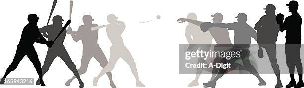 bildbanksillustrationer, clip art samt tecknat material och ikoner med first pitch fastball vector silhouette - basebollslag