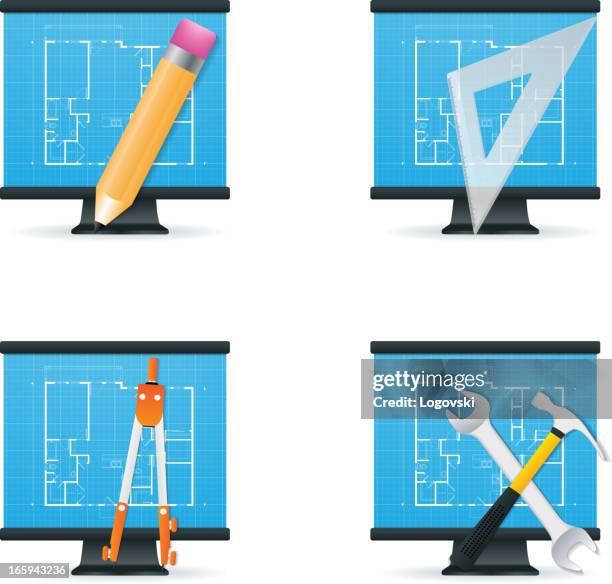 blueprint icons - architect board stock illustrations