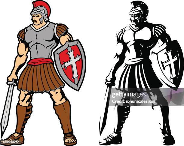 vector images of two trojan warriors - centurione stock illustrations