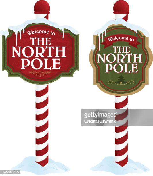 north pole sign variety set on white background - signage stock illustrations