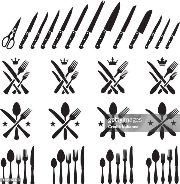 bildbanksillustrationer, clip art samt tecknat material och ikoner med kitchen utensils silverware forks knifes and spoons vector icon set - serveringsredskap