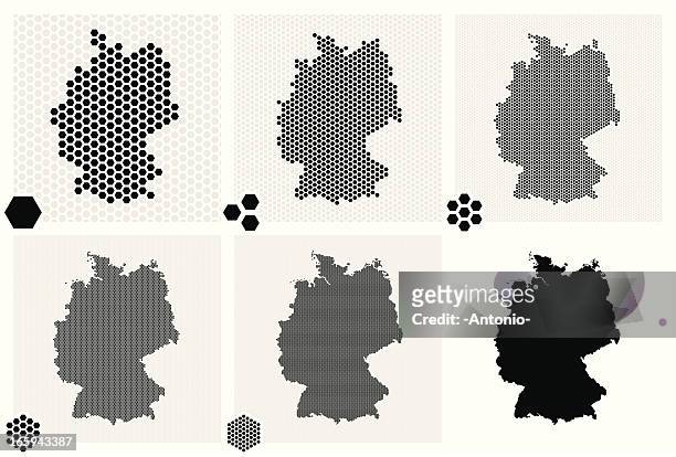 illustrazioni stock, clip art, cartoni animati e icone di tendenza di punteggiato mappa di germania con diverse risoluzioni - unity