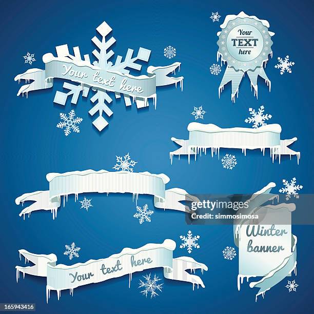 schnee und winter banners - eiszapfen stock-grafiken, -clipart, -cartoons und -symbole