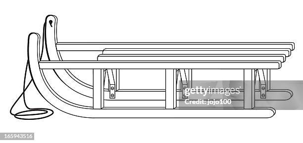 ilustrações, clipart, desenhos animados e ícones de trenó de madeira tradicional no contorno - tobogganing