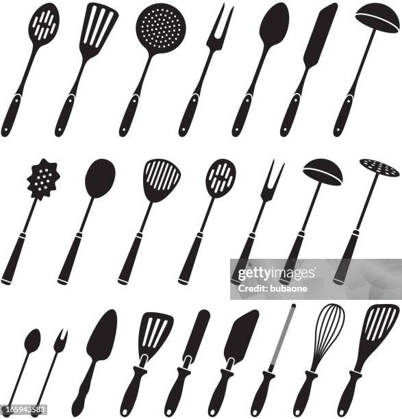 stockillustraties, clipart, cartoons en iconen met kitchen tools black & white royalty free vector icon set - spatel