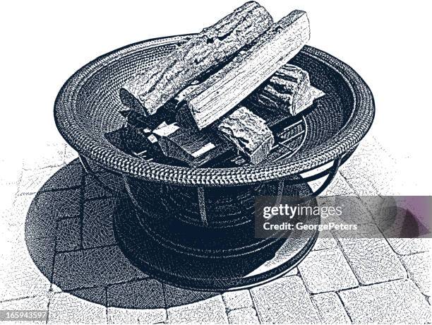 backyard fire pit - backyard patio firepit stock illustrations