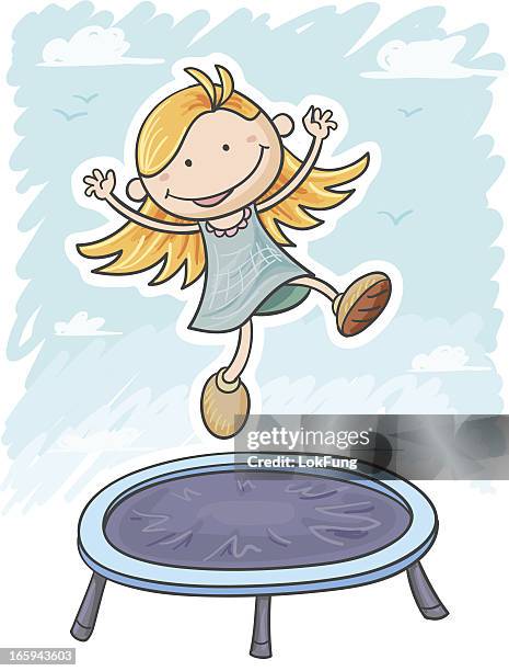 little girl - trampoline stock illustrations