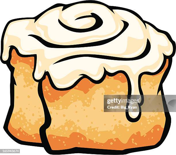 cinnamon roll with frosting - icing stock illustrations