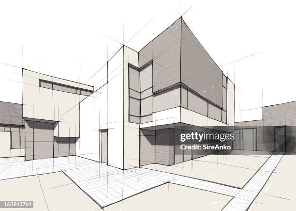 architecture - building-sketch stock illustrations