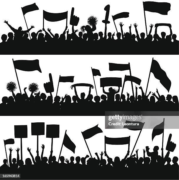 fans (79 complete people- a clipping path hides the legs) - placard protest stock illustrations