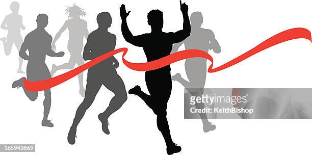 bildbanksillustrationer, clip art samt tecknat material och ikoner med finish line - runner, sprinter, track and field race fitness - aerobics