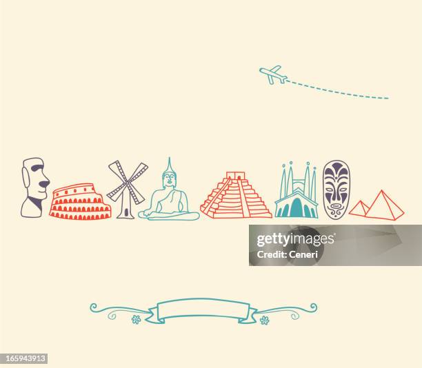 international symbolen, sehenswürdigkeiten und reiseziele stadt set - antonio gaudi stock-grafiken, -clipart, -cartoons und -symbole