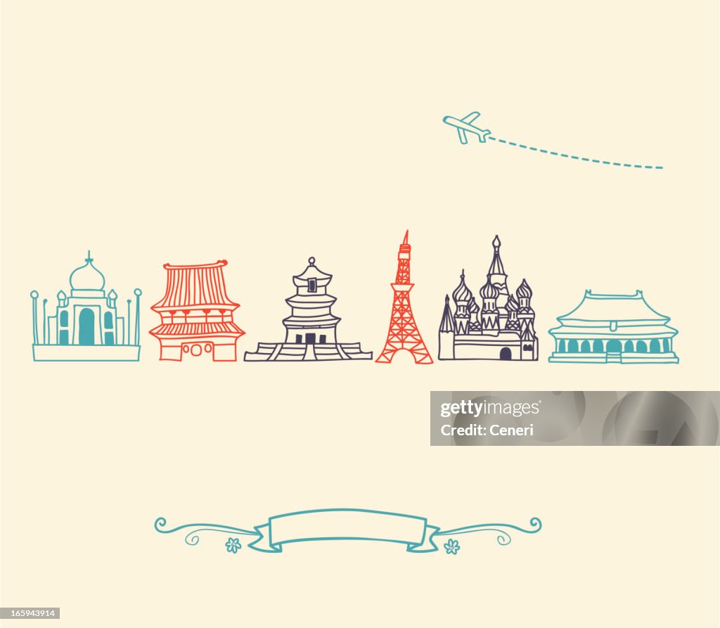Asia Icons, landmarks and travel destinations cityscape set