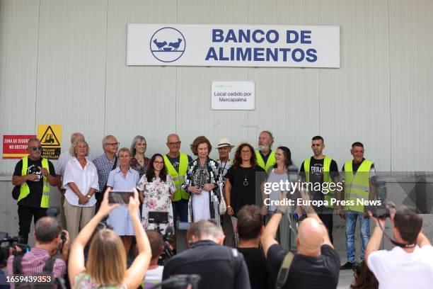 Queen Sofia poses after her visit to the Food Bank Foundation of Mallorca, on September 4 in Palma de Mallorca, Mallorca, Balearic Islands, Spain....