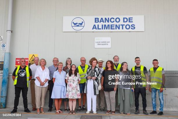 Queen Sofia poses after her visit to the Food Bank Foundation of Mallorca, on September 4 in Palma de Mallorca, Mallorca, Balearic Islands, Spain....