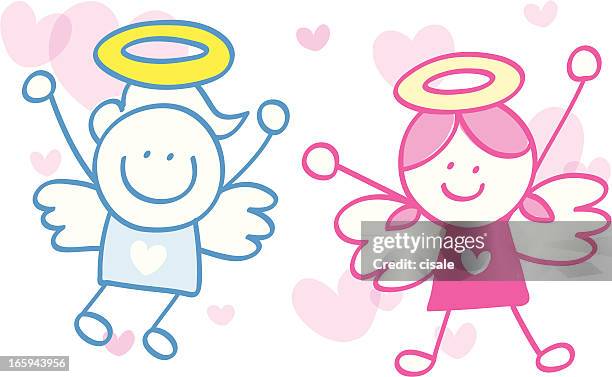 ilustraciones, imágenes clip art, dibujos animados e iconos de stock de cupid angel pareja - baby angel
