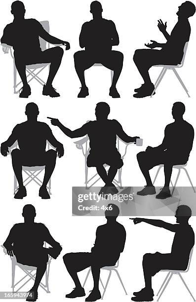 mehrere bilder von einem mann auf einem stuhl sitzend - klappstuhl stock-grafiken, -clipart, -cartoons und -symbole