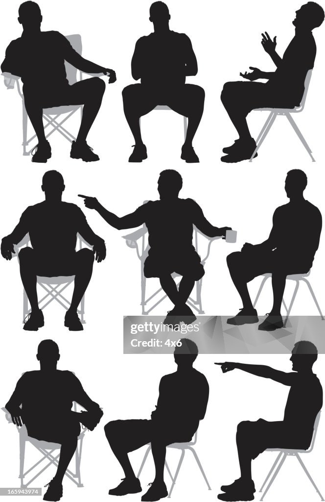 Multiple images of a man sitting on chair
