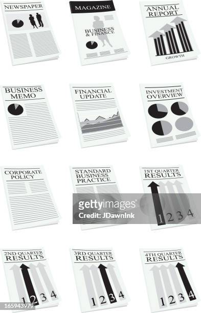 business financial documents icon set - financial result stock illustrations