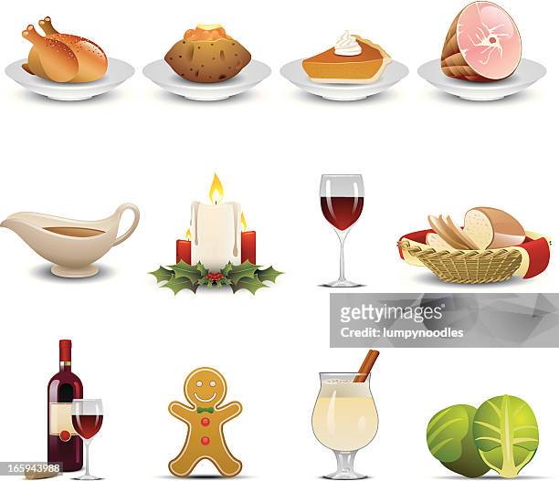 holiday dinner icons - christmas mince pies stock illustrations