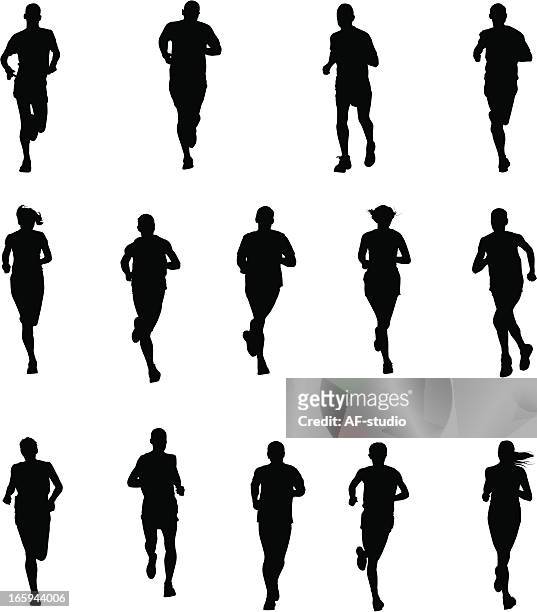 set of runners - sprinter positions stock illustrations