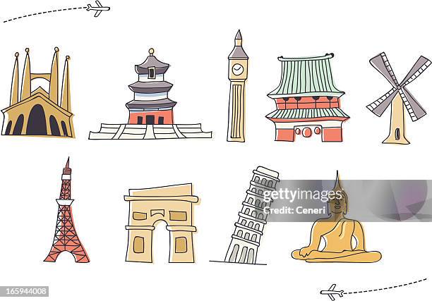 hand drawn wahrzeichen-icon-set 2 - china landmark icon stock-grafiken, -clipart, -cartoons und -symbole