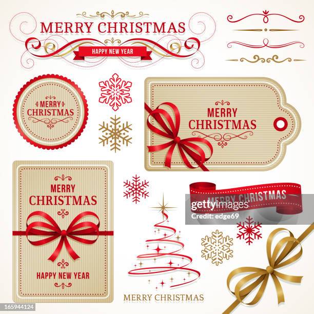 christmas labels and elements - red swirl pattern stock illustrations