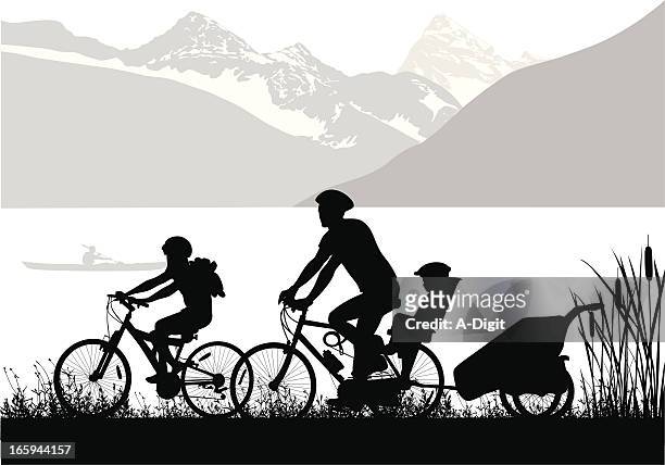ilustrações de stock, clip art, desenhos animados e ícones de mountainvacation - family cycling