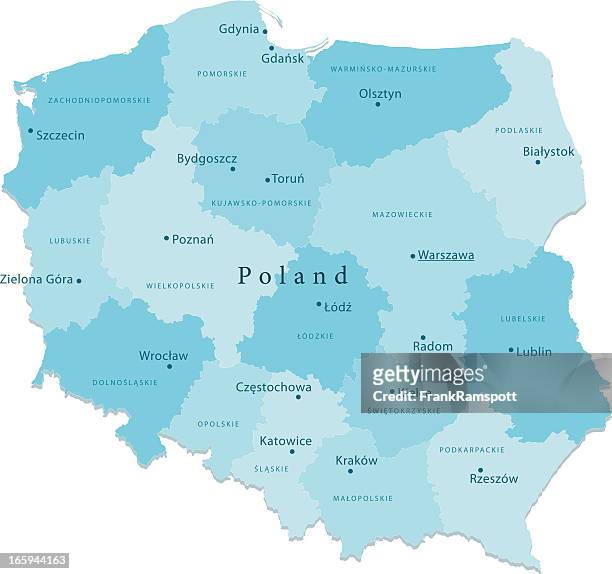 illustrazioni stock, clip art, cartoni animati e icone di tendenza di mappa vettoriale della polonia regioni isolato - polonia