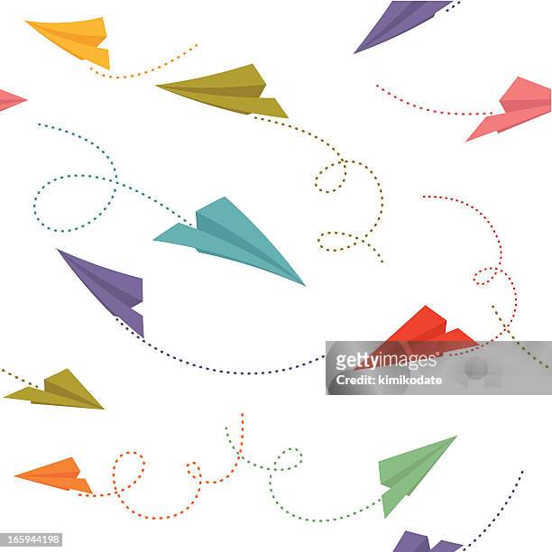 nahtlose muster mit papier flugzeuge - origami stock-grafiken, -clipart, -cartoons und -symbole