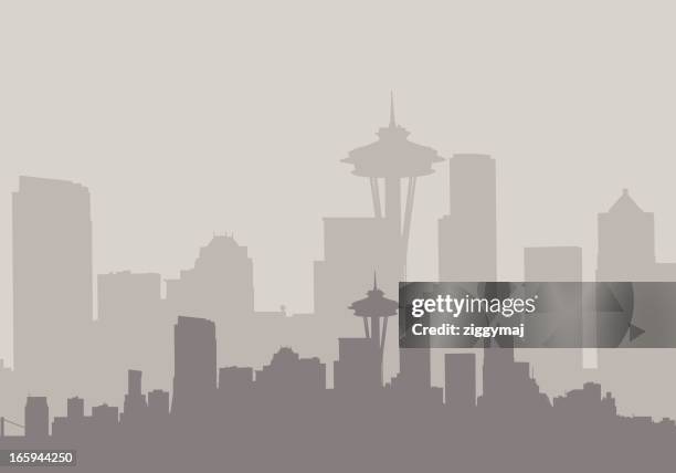 seattle skyline in gray - seattle skyline stock illustrations